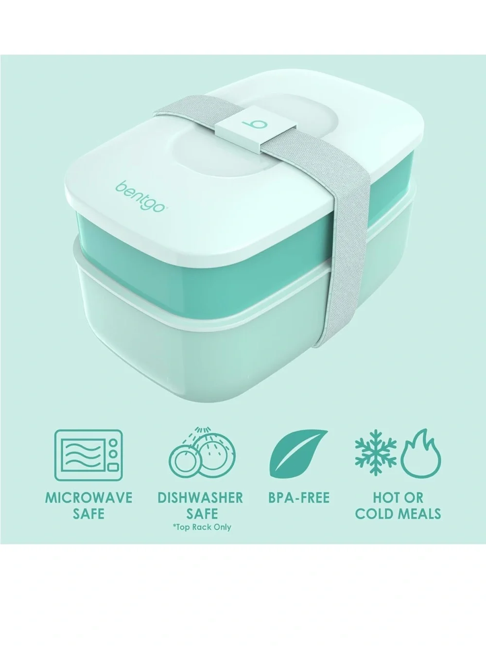 bentgo Classic Stackable 3 Compartment Bento Style Lunch Box, Coastal Aqua